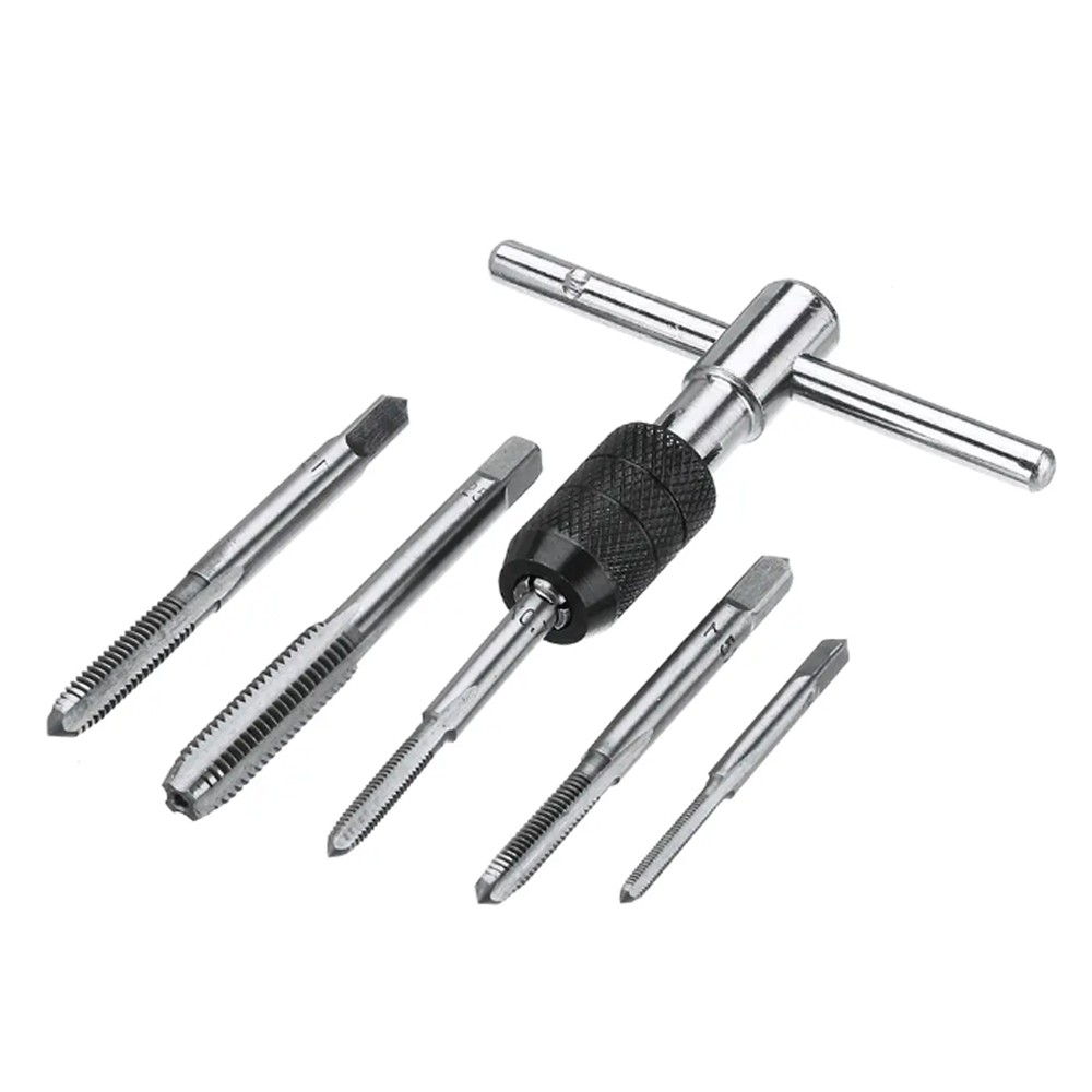 Metric Standard 6Pcs M3-M8 Tap Drill Set T Handle Ratchet Tap Wrench Machinist Tool With Screw Tap Hand Alloy Steel
