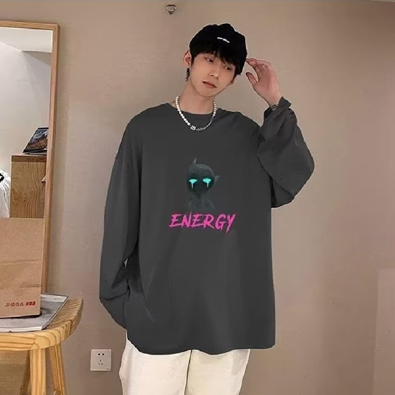 Áo Thun Tay Dài Cổ Tròn Dáng Rộng In Chữ Phong Cách Hip Hop Hàn Quốc Thời Trang Cho Nam Size M-5XL