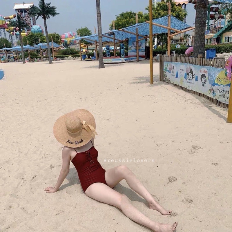 𝑹𝑬𝑼𝑺𝑺𝑰𝑬 𝑩𝑰𝑲𝑰𝑵𝑰 Đồ bơi liền một mảnh áo hai dây đan dây ngực đỏ đen phong cách Hàn Quốc #rsbkn047