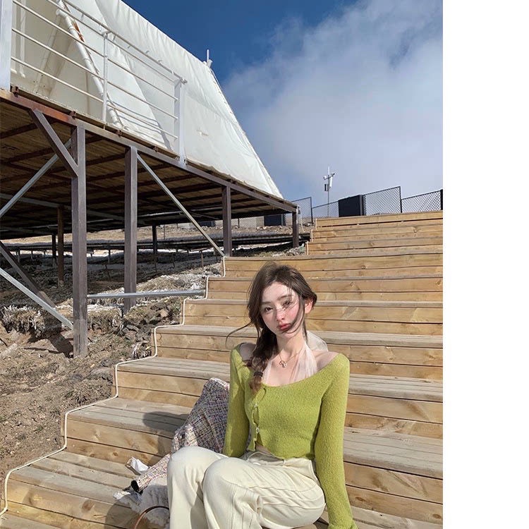 COZOK Set Áo Len Tay Dài Màu Trơn + Áo Vest Không Tay Thời Trang Cho Nữ