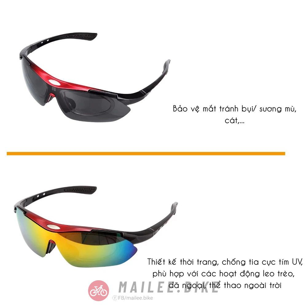 Bộ Kính Đạp Xe Kính Thể Thao Đi Phượt 5 Trong 1 Chống Tia Cực Tím Đa Năng Kính Râm Đạp Xe Câu Cá