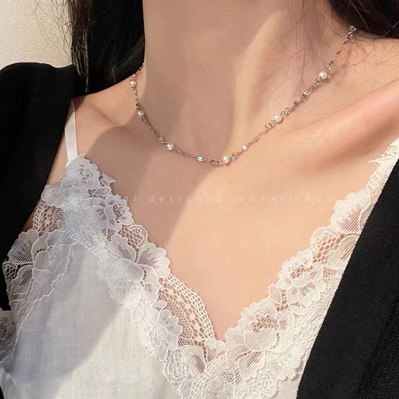 Dây chuyền nữ bạc 925 xi kim ngọc trai nhân tạo nhỏ xinh small pearl | HARMONY ACCESSORIES VC100