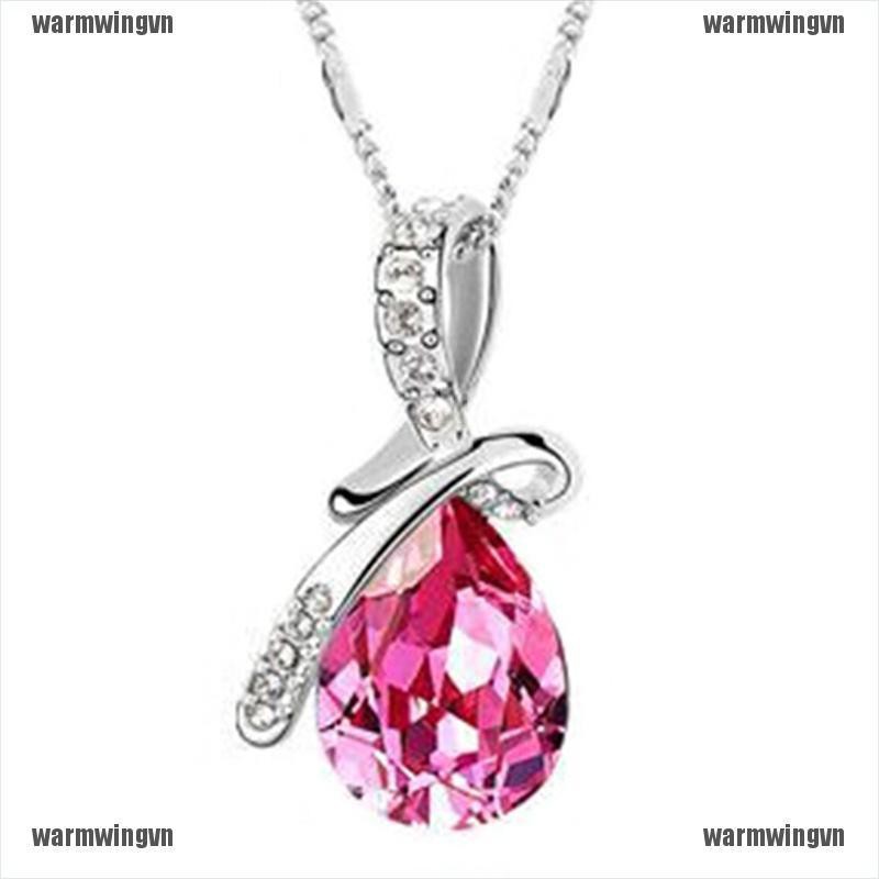 Vòng cổ Mạ Bạc Mặt Hình Giọt Nước Đính Đá Zircon Xanh Thời Trang