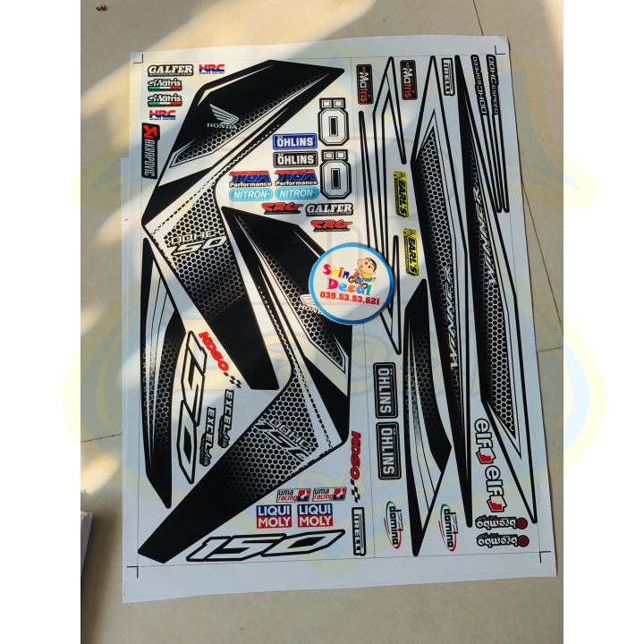 ( Quí khách vui lòng mang ra tiệm cho thợ dán ) Tem winner tổ ong trắng đen