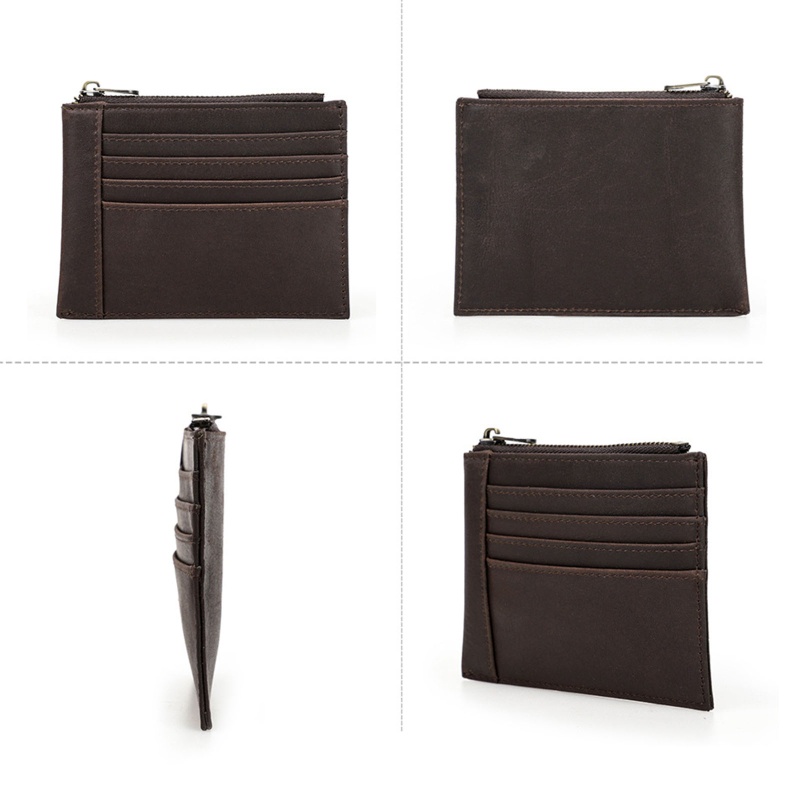 Youyo Ví Da Bò Đựng Thẻ Tín Dụng / Tiền Xu Nhỏ Có Khóa Kéo Phong Cách Vintage Cho Nam