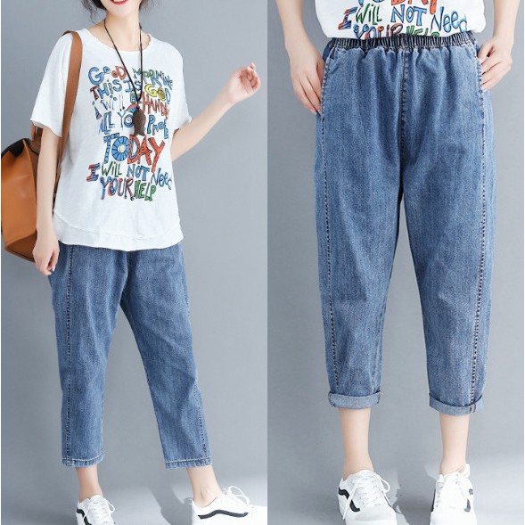 G978 Quần bò big size freesize dáng 9 phân cạp chun thoải mái thiết kế đơn giản thanh lịch