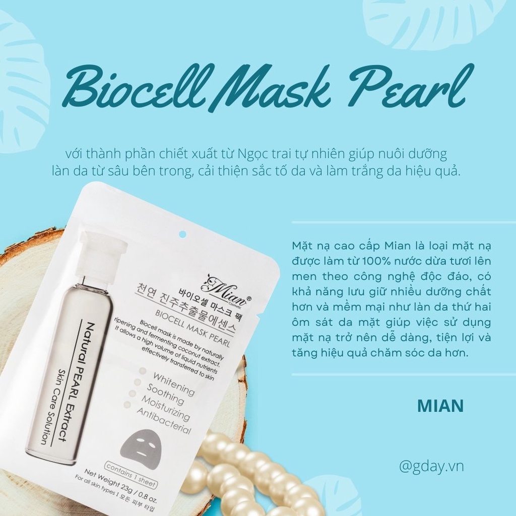 Mặt nạ Mian biocell pearl ngọc trai dưỡng trắng da 23g (Mian Biocell Mask  Pearl)