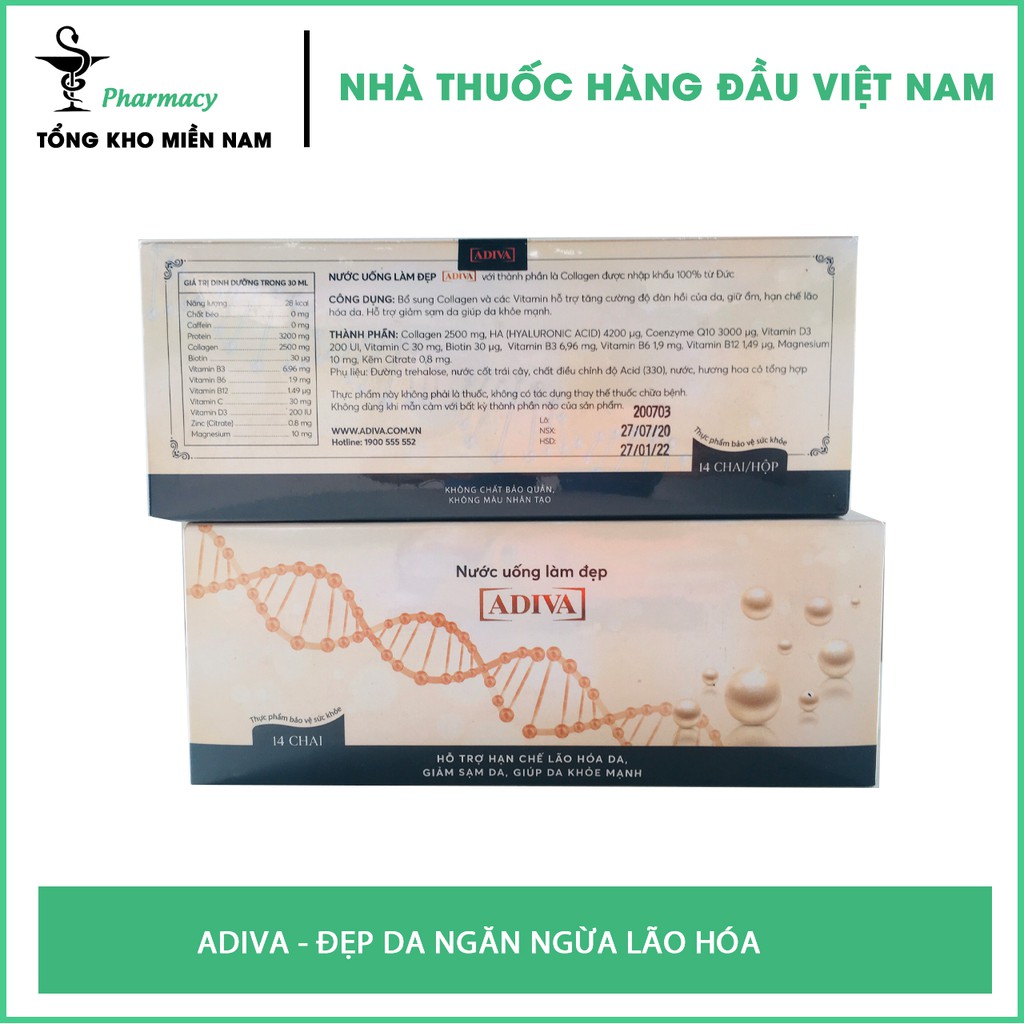 ADIVA Collagen dạng nước mẫu mới - Giảm nếp nhăn, không lo chảy xệ - hộp 14 lọ x 30ml - Tổng Kho MiềnNam