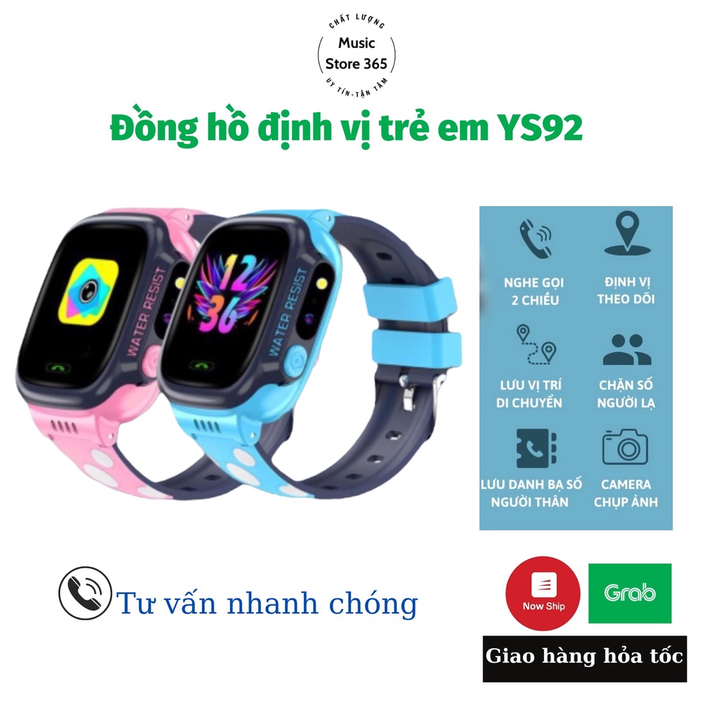 Đồng hồ thông minh trẻ em Y92 Nghe gọi,Định vị,Tiếng Việt,Giám sát hành trình,Chặn số lạ,Chống nước IP67-Music Store