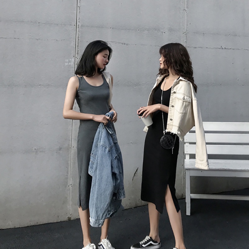 IELGY Đầm Hai Dây Xẻ Tà Phong Cách Thời Trang Mới Cho Nữ
