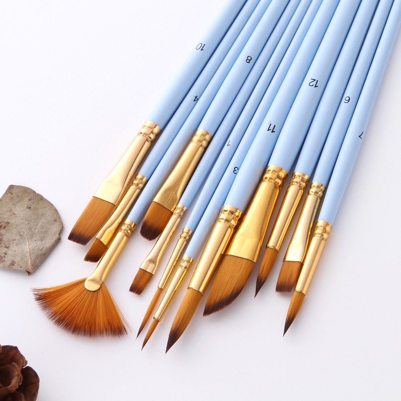 12 Cọ vẽ màu nước Pastel 3 Mint Pink Blue màu sơn dầu tranh tường số hoá  - B52