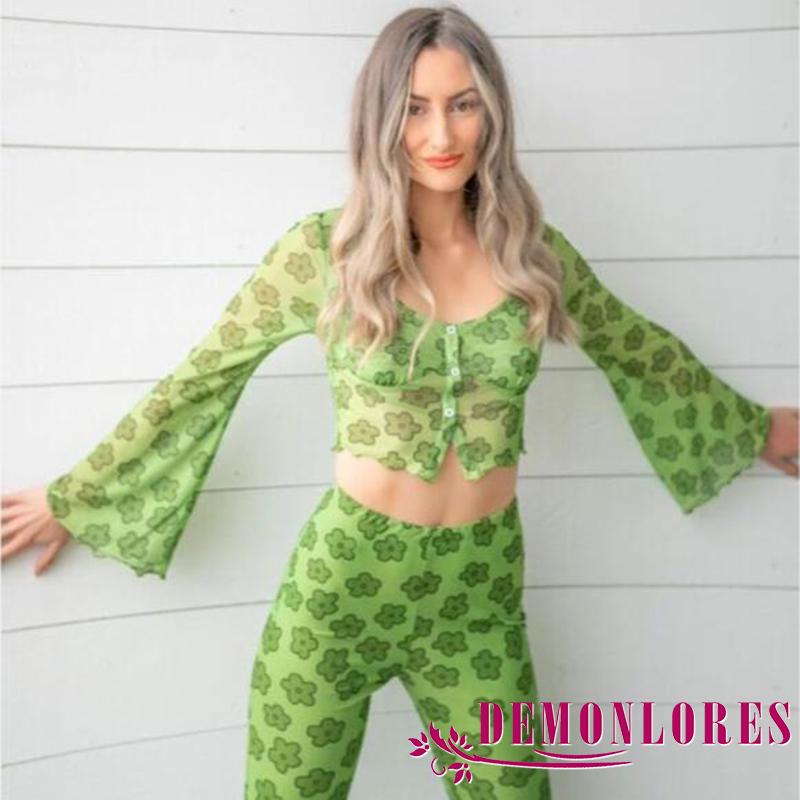 Áo tay dài ống loe in hoa thời trang cho nữ