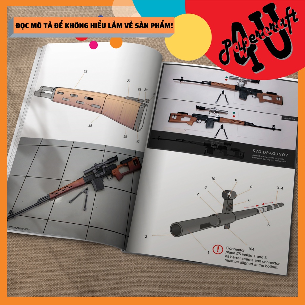 Mô hình giấy 3D , đồ chơi lắp ráp mô hình giấy Dragunov SVD tỉ lệ 1:1