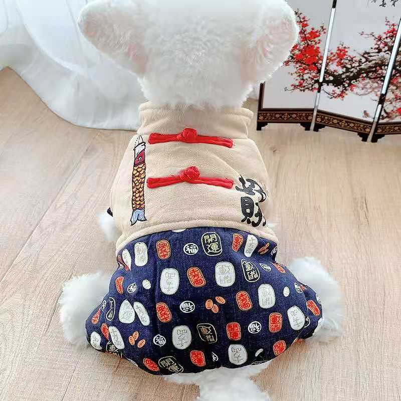 Tết may mắn mèo dày dặn mùa thu đông chó nhỏ Teddy pet Schnauzer bichon quần áo ấm