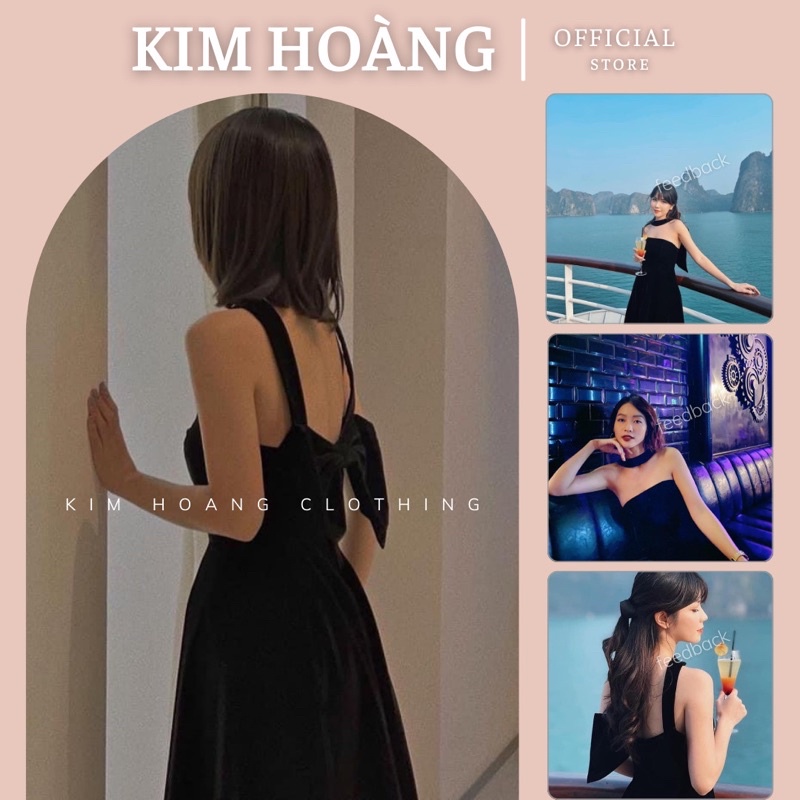 Váy Khả Ngân trễ vai cúp ngực nhung đen cao cấp