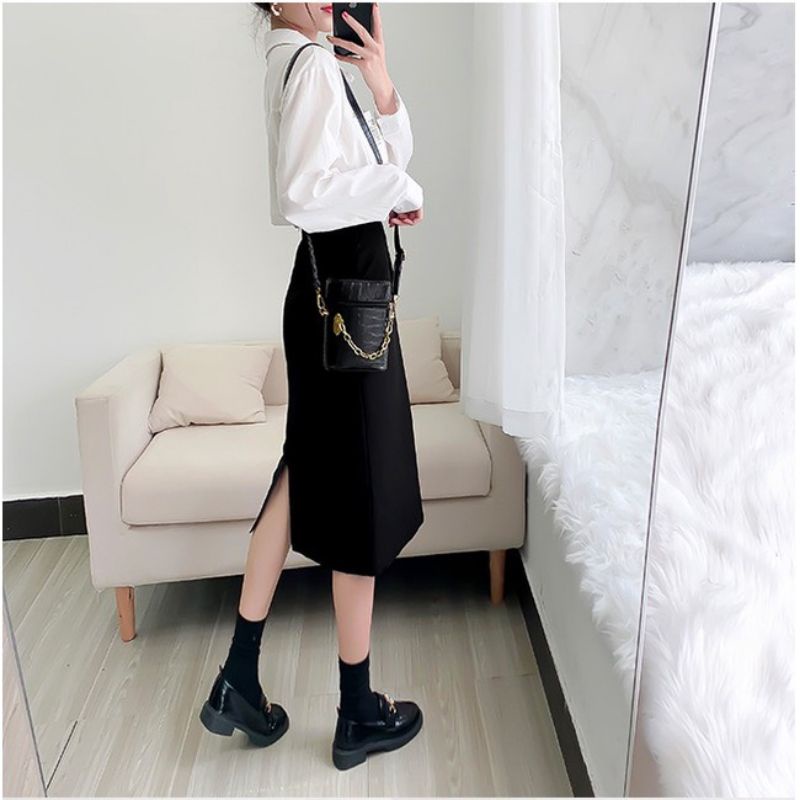 Chân váy midi A dài 70cm xẻ sau cạp khóa( sẵn size) - M44