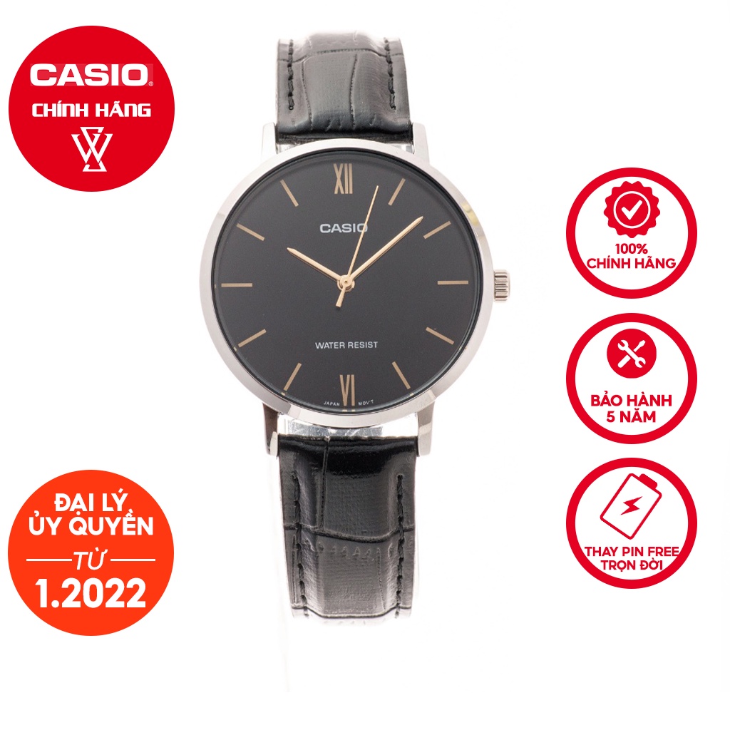Đồng Hồ Quartz Nữ Casio WATCHSTORE LTP-VT01L-1BUDF Thiết Kế Mặt Kính Khoáng 34mm, Dây Da Và Vỏ Thép Không Gỉ
