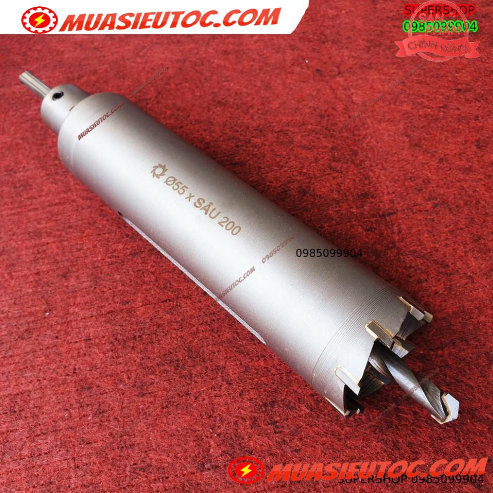Mũi khoan rút lõi khoét tường gạch sâu Phi 55 x 200 mm không khoan bê tông, không khoan chế búa