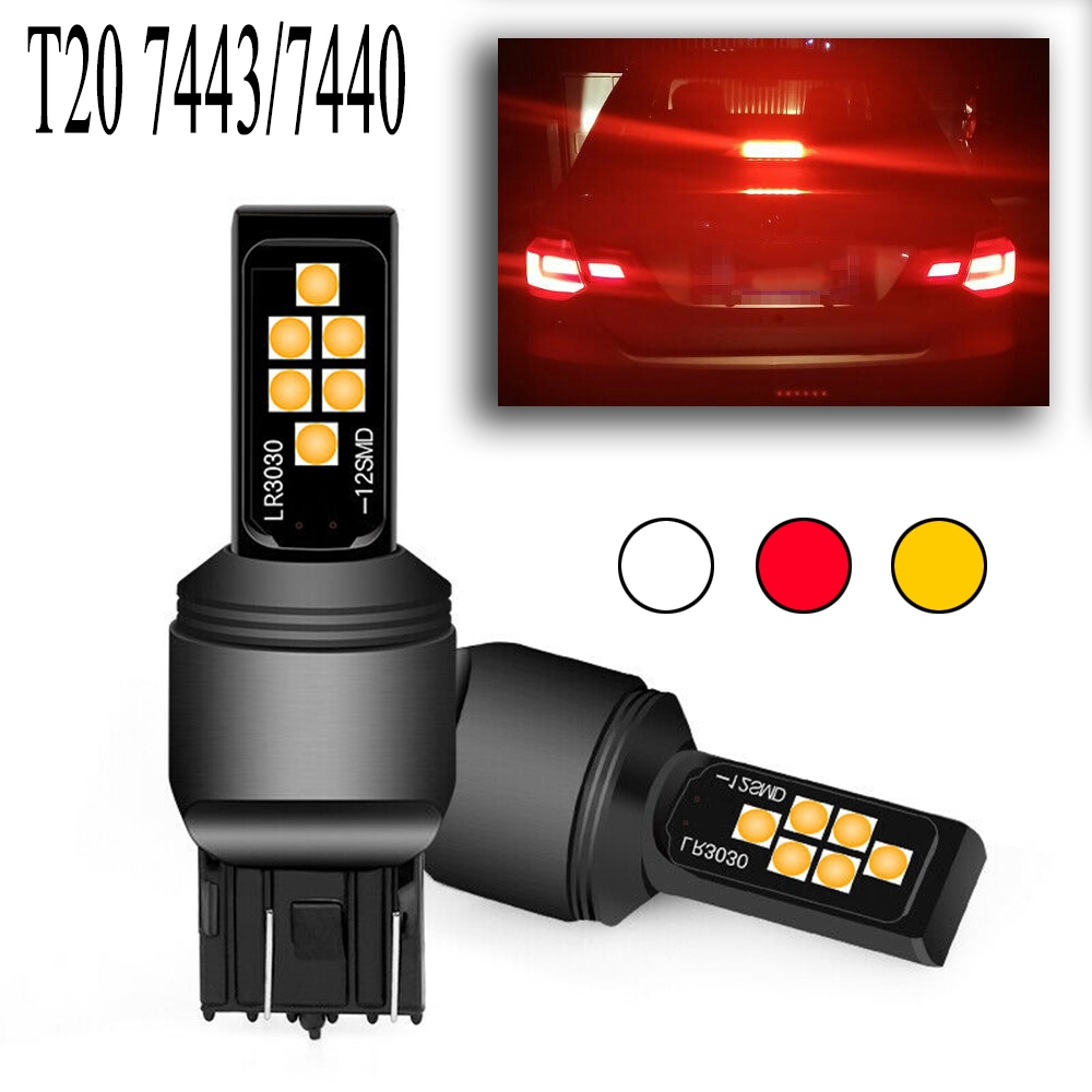 Bóng đèn phanh 3030 12SMD 7443 W21/5W 7440 W21W T20 ánh sáng đỏ vàng trắng dành cho xe hơi