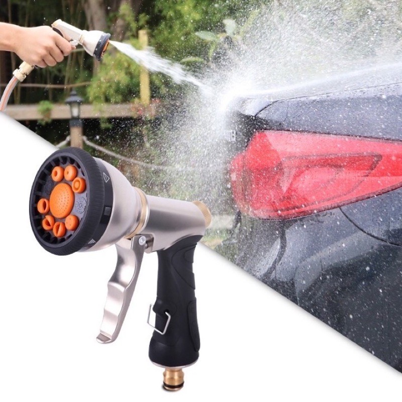 Vòi tưới cây rửa xe đa năng,vòi xịt nước làm bằng chất liệu KIM LOẠI có 9 kiểu phun-RC236