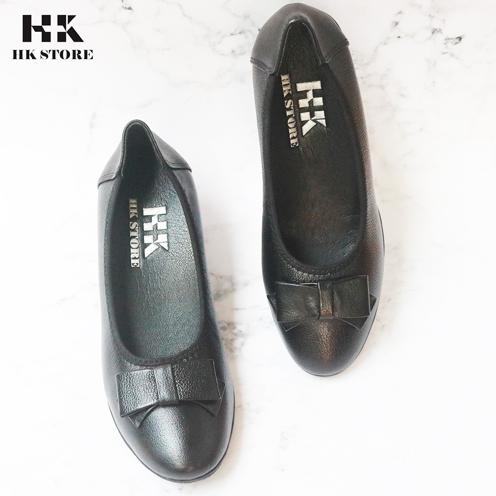 Giày xuồng nữ trung niên  HK.STORE  da bò cao cấp đế cao su tự nhiên 100% cực mềm cực êm chân tôn dáng và lịch sự