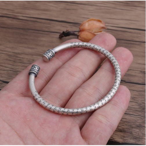 Kiềng Bạc S999 Thái Khắc Bát Nhã Tâm Kinh Đầu khóa chữ Vạn