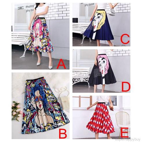 Chân váy dài chữ A họa tiết hoạt hình đáng yêu trẻ trung cho nữ