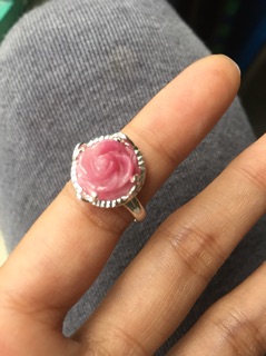 Mặt Hoa Mẫu Đơn đá Ruby bọc bạc ta nguyên chất