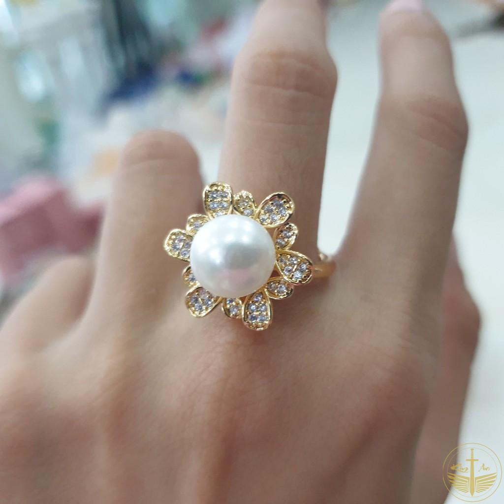 Nhẫn nữ đính ngoc trai bạc 925 freesize