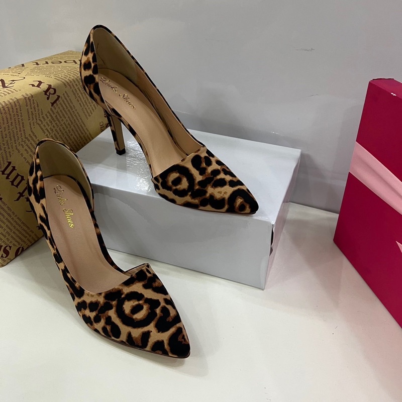 Giày cao gót khoét eo hoạ tiết da beo thời trang nữ sành điệu, đủ size TT185