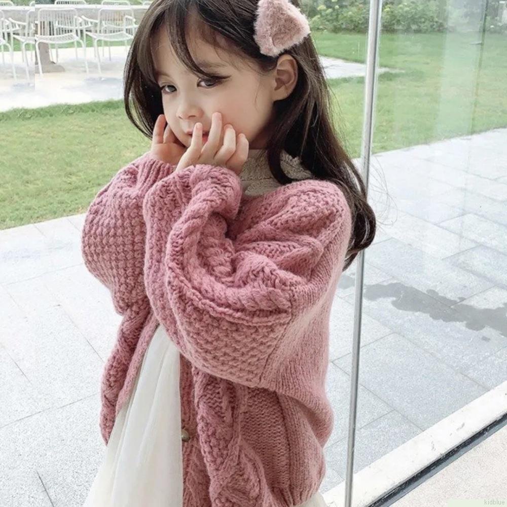 Áo khoác cardigan dệt kim tay dài cổ thuyền cài nút dễ thương thời trang thu đông cho bé gái 1-8 tuổi