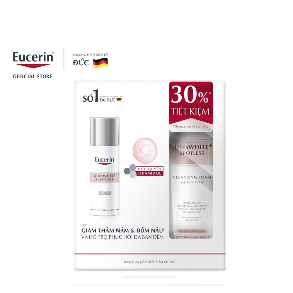 COMBO Kem Dưỡng Trắng Da Ban Đêm Eucerin UltraWhite+ Spotless 50ml + Sữa Rửa Mặt Eucerin UltraWhite+ Spotless 150g