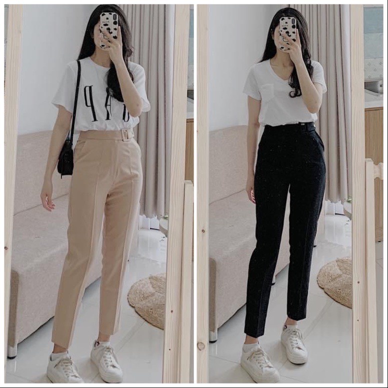 Quần tây baggy khoen vuông công sở hai màu Basic LOVI