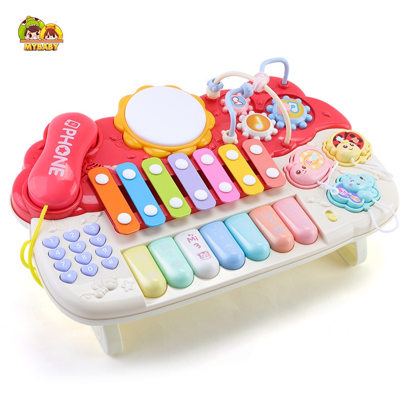 Đàn Piano Cho Bé Thông Minh Đa Năng, Có Đèn Nhạc, Điện Thoại, Trống, Vòng Xoay, Kích Thích Trí Thông Minh, Mybaby