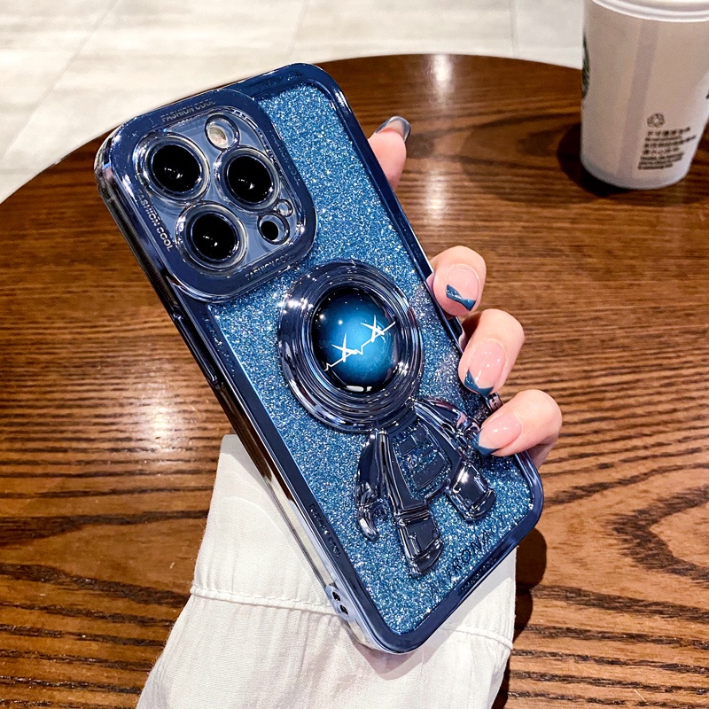 Ốp Điện Thoại Trong Suốt Chống Sốc Lấp Lánh In Hình Phi Hành Gia 3D Cho iPhone 11 12 13 Pro Max