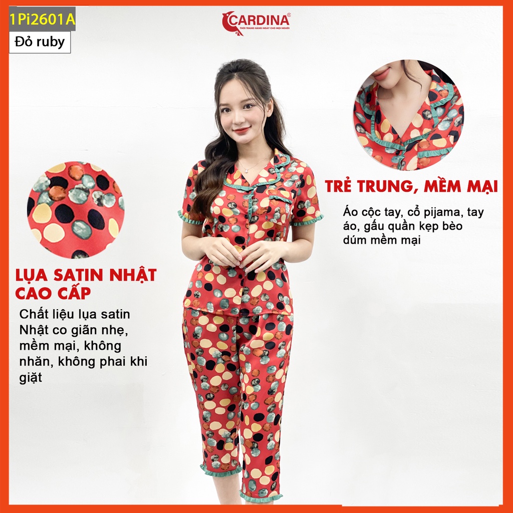 Đồ bộ pijama nữ CARDINA  bộ mặc nhà chất lụa satin Nhật cao cấp họa tiết tinh tế 1Pi26