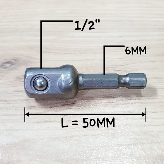 Đầu Chuyển Sang 1/2 Khẩu Bulong Dài 50mm Chuôi Lục Giác 6mm Dùng Cho Máy Khoan Pin Hoặc Máy Bắn Vít Chuyên Dụng