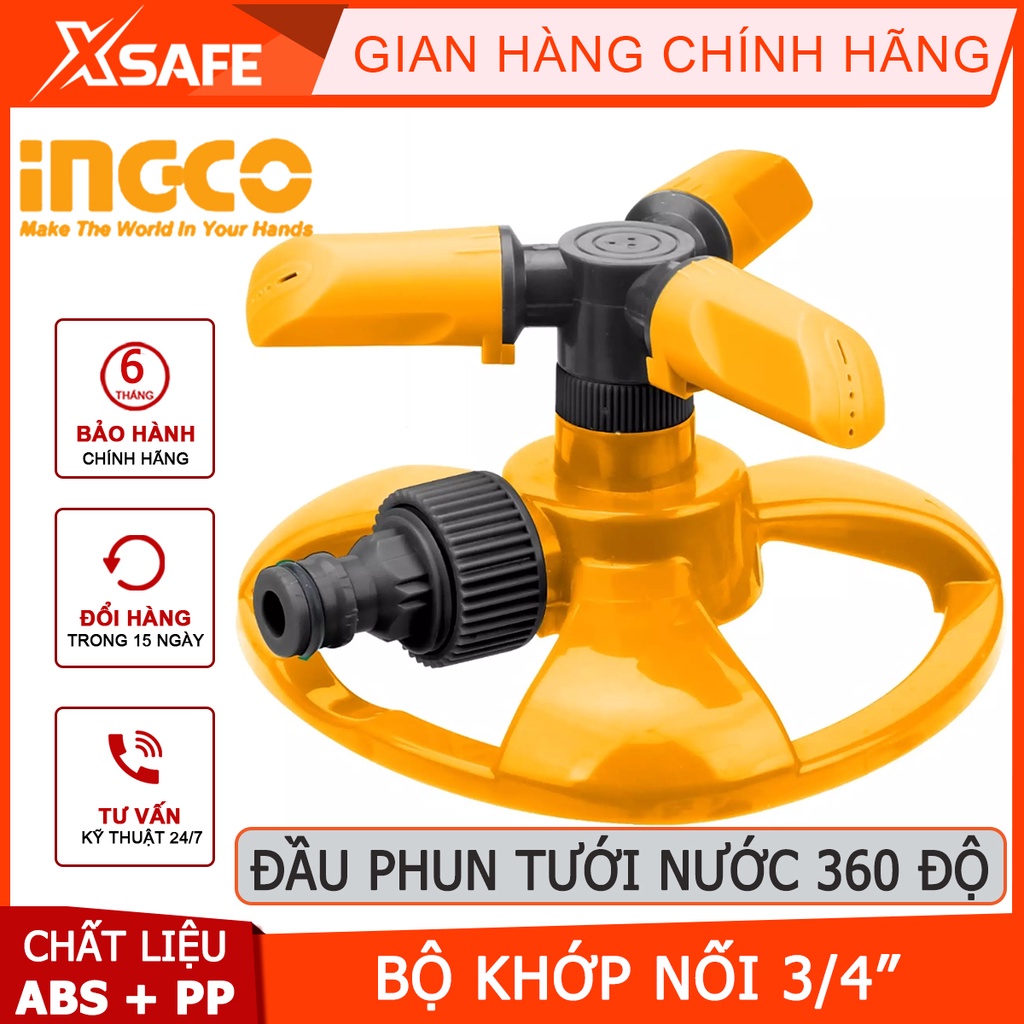 Đầu phun nước xoay 360 độ INGCO HPS23602 Bộ đầu phun nước tưới cây kích thước 16,5*14*8cm, nhựa ABS và PP - [XSAFE]