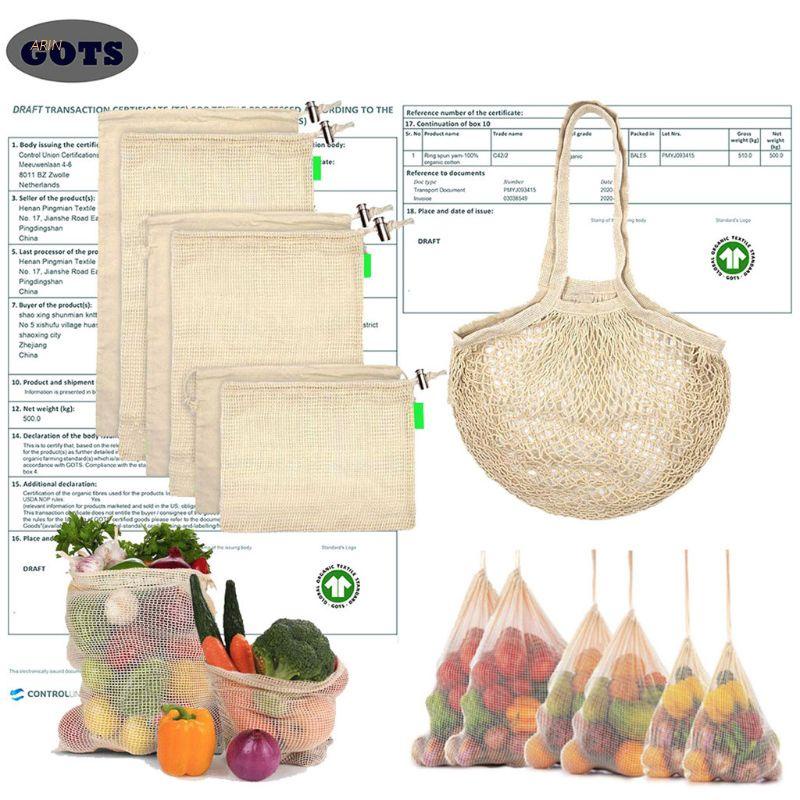 Set 7 túi lưới mua sắm chất liệu cotton hữu cơ có thể tái sử dụng