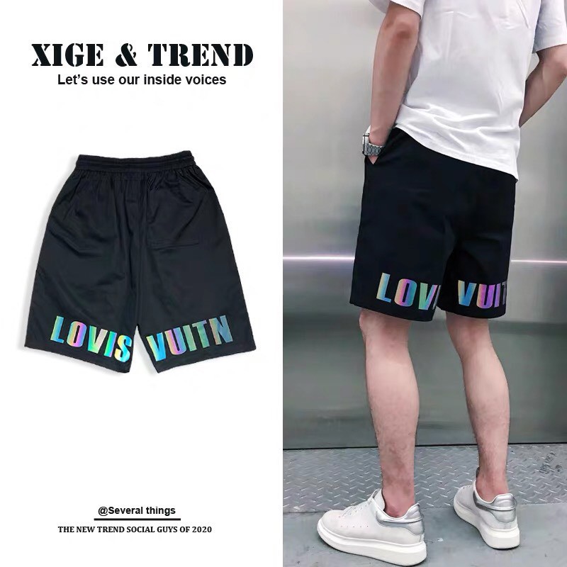 Quần đùi unisex nam nữ phản quang form rộng chất dài mịn phong cách hàn quốc 2 màu Trắng Đen basic