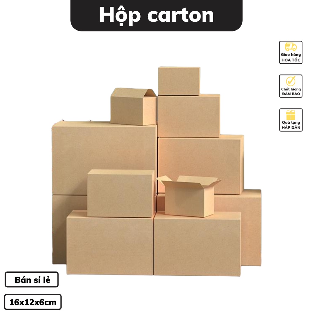 Hộp carton 16 x 12 x 6 cm cỡ lớn bìa carton 3 lớp dày chắc chắn bỏa vệ sản phẩm nhiều kích cỡ có bán sỉ lẻ