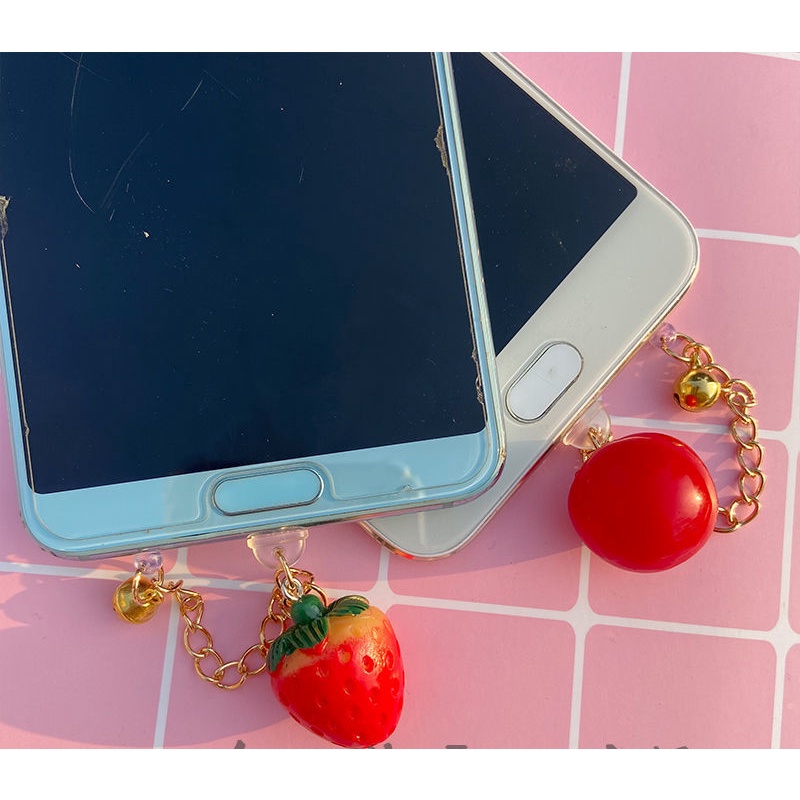 Nút Bịt Chống Bụi Chống Bụi Gắn Ổ Cắm Điện Thoại Di Động Hình Quả Dâu Tây / Cà Chua Phong Cách Nhật Bản