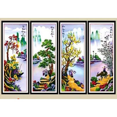 Tranh thêu Tứ Qúy 3D Xuân Hạ Thu Đông KT:135x83cm