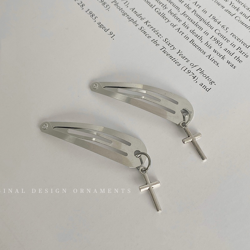 Kẹp tóc mạ bạc hình chữ thập đơn giản cá tính cho nữ