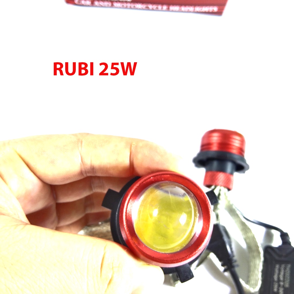 Đèn pha Led bi cầu đuôi công tản nhiệt MA Racing cốt vàng pha trắng