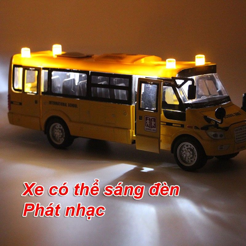 Đồ chơi ôtô xe buýt school bus bằng kim loại có âm thanh đèn