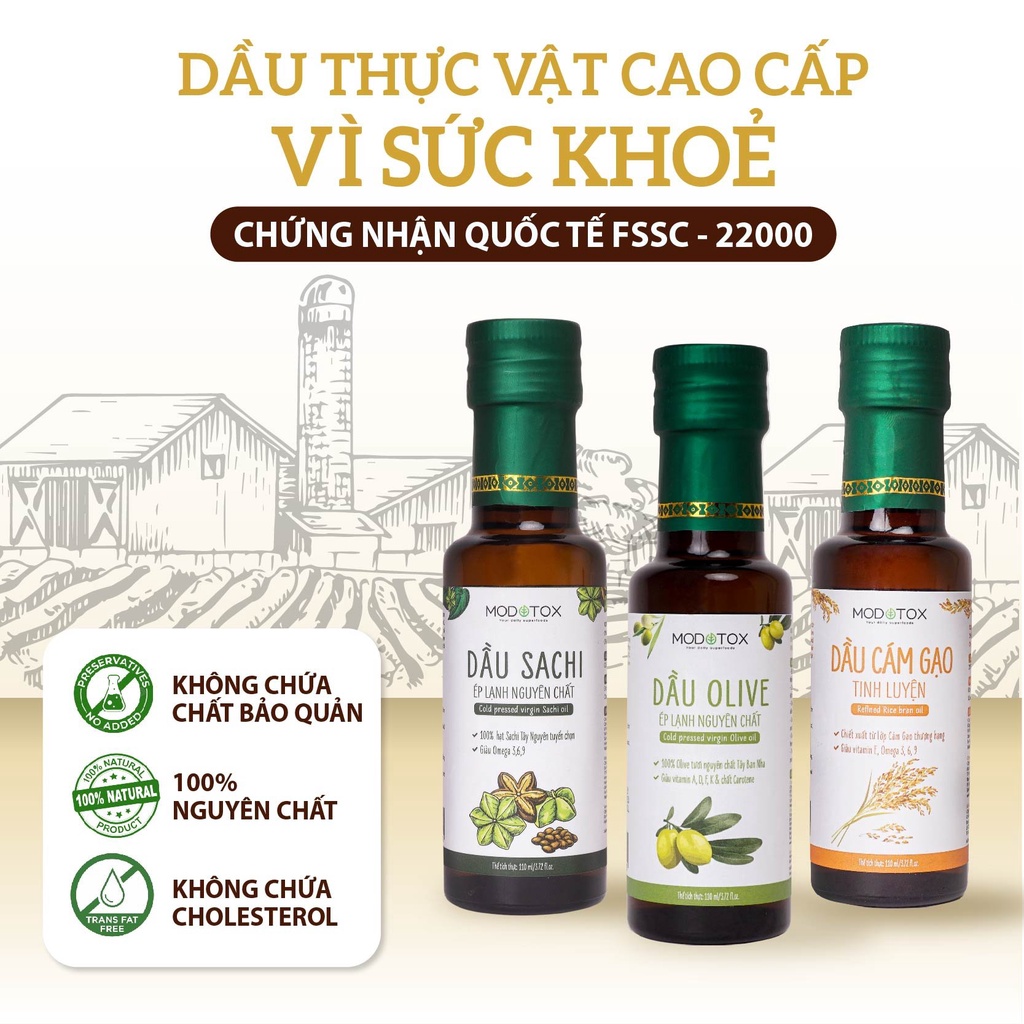 Dầu Oliu Cao Cấp Extra Virgin Nguyên Liệu Nhập Khẩu Tây Ban Nha, Bổ Sung Omega 3-6-9 MODOTOX 110ml - 250ml (Chai)