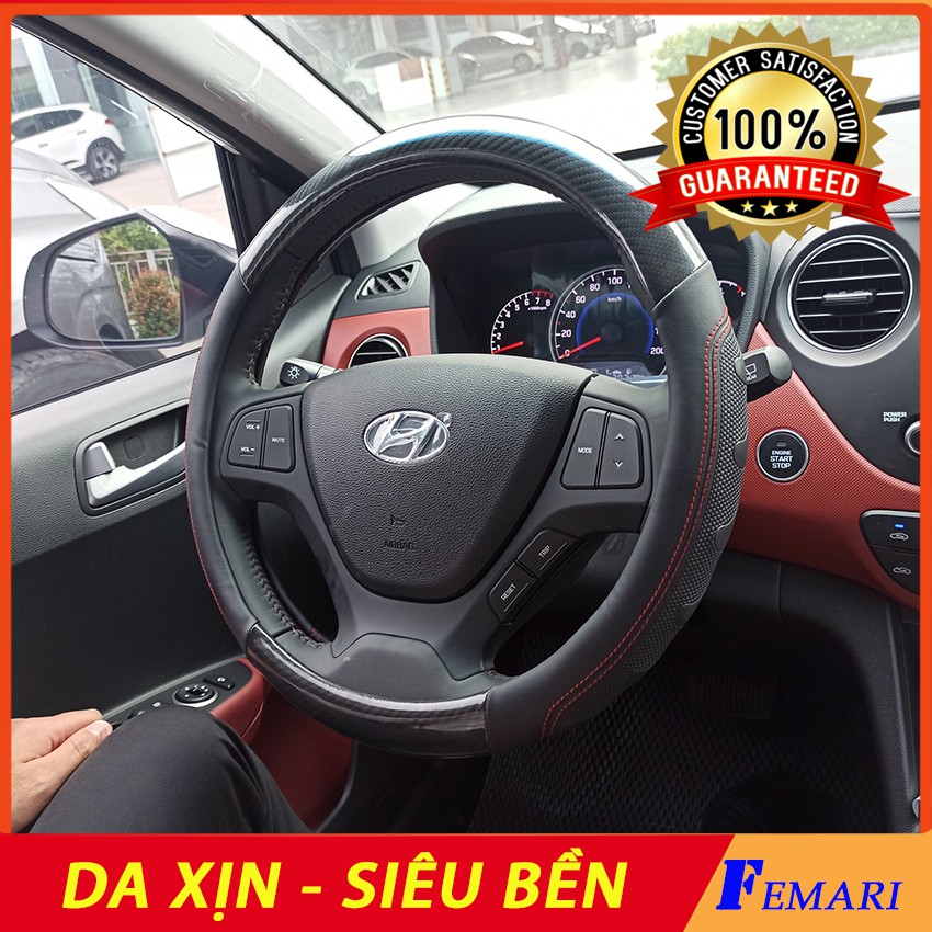 [ ẢNH THẬT ] Bọc Vô Lăng Da Thật Vân Cacbon Đen Dùng Được cho Hầu Hết Các Dòng Xe VN Đường Kính 38 cm