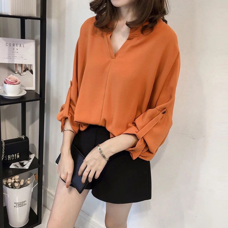 Áo cánh dơi cổ chữ V bằng vải chiffon cho nữ