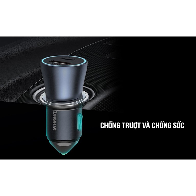 Tẩu sạc nhanh 2 cổng USB C Trên Xe Hơi 40w Chính Hãng Baseus  CCJD-A0G ,Sạc nhanh cho Iphone , Samsung ,Ipad , Tablet